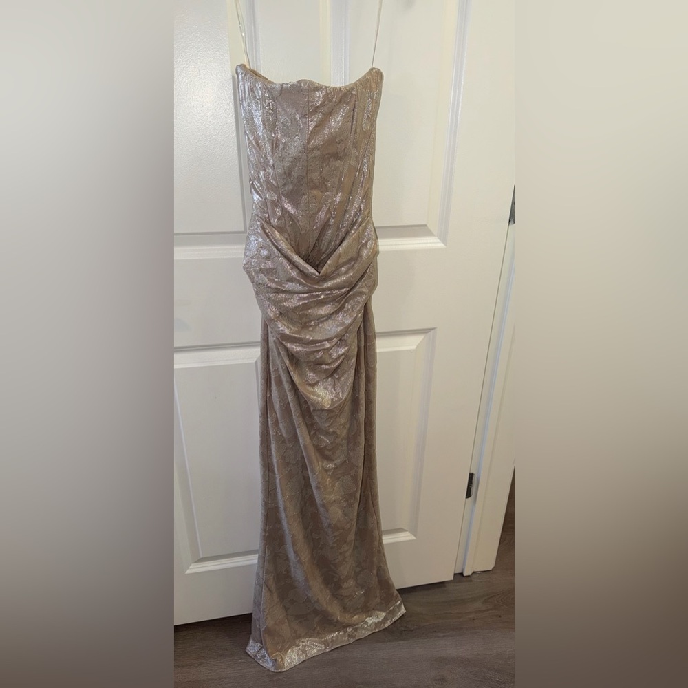 House of CB Strapless Satin-Lace Corset Maxi Dress - gold - Picture 3 of 6